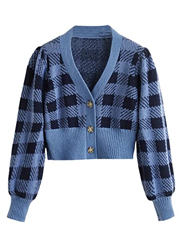 WDIRARA Women's Long Sleeve Button Front V Neck Casual Crop Cardigan Sweater