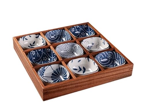 小皿セット 陶磁器ArcticDeer 仕切り皿 和食器 深型 天然木トレイ 前菜皿 小鉢 和風 おしゃれセット 取り分け皿 日本製 食洗機対応 汁物 おつまみ 懐石料理 ギフト 贈り物 (a)
