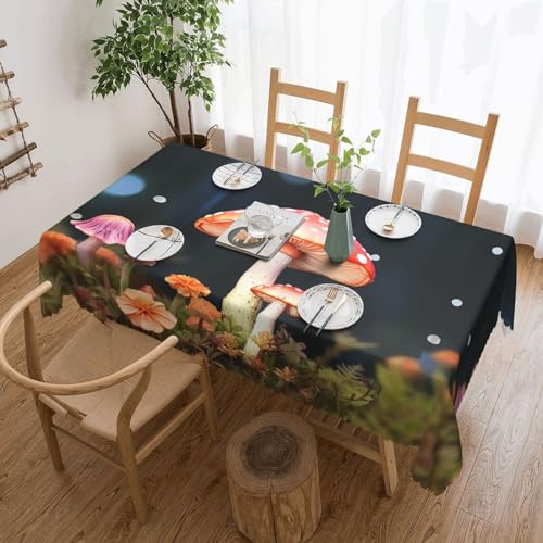 Nappe rectangulaire imperméable champignons colorés 137x183 cm pour table de cuisine