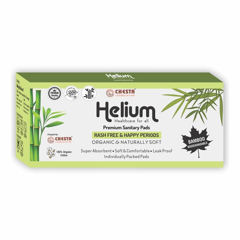 New Helium Biodegradable Bamboo Premium Sanitary Pads - (Pack Of 1= 20 Pads - XXL-330mm) Pure Cotton 100% Rash-Free-Periods Full-Day & Full-Night High Absorbent