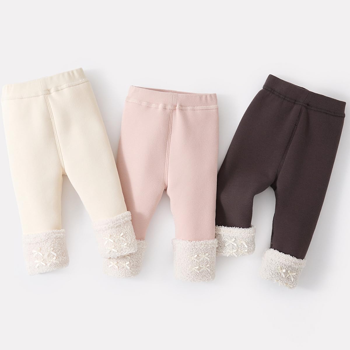 Legging Thermique Epais Coton Fille 6-9-12 Mois - 2-3 Ans, Leggings Chaud Polaire avec Schleifen Hiver Filles Pantalon Thermiques épais sous-vêtements Chaud d'hiver mesurant 66 et 95 cm