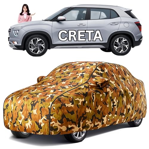 Image of Car Cover for Hyundai Creta All Model & Years (2015-2025) 100% Waterproof with Mirror Pockets, Triple Stitched Bottom Elastic Dustproof Full Body Protection (Heat & UV Resistant- Jungle