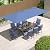 Kullavik 10Pcs Outdoor Dining Table Set for 8 with 15ft Large Patio Umbrella(Navy),Fence Pattern Back Chairs, Swivel Chairs & Iron Longboard Table,Patio Furniture Set for Backyard,Garden,Poolside-Navy