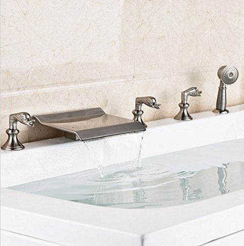 Robinet mitigeur baignoire cascade nickel brossé avec douchette Gowe - 2