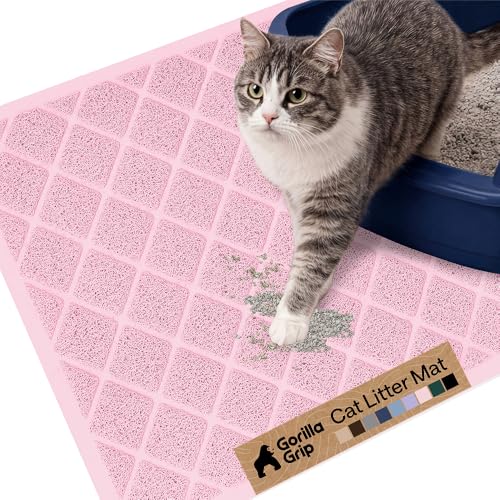 Image of GORILLA GRIP Cat Litter Box Mat, Cushioned Coil Mesh Litter Trapping Mats, Scatter Control Supplies for Less Mess, Phthalate Free, Ultra Deep Catch Grooves, Rinse or Vacuum to Clean, 24x17 Light Pink
