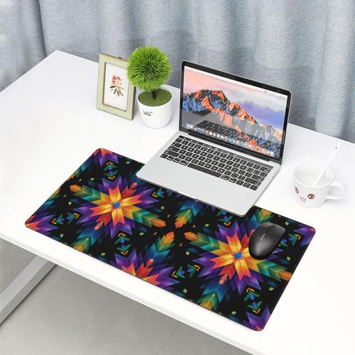 Image of Colorful Mandala Pattern Extended Gaming Mouse Pad, with Stitched Edges Large Mouse Pad Desk Protector, Rubber Base Mousepad Keyboard Mouses Mat for Work Game Office Home- 32 inch X 12 inch Inch,E160