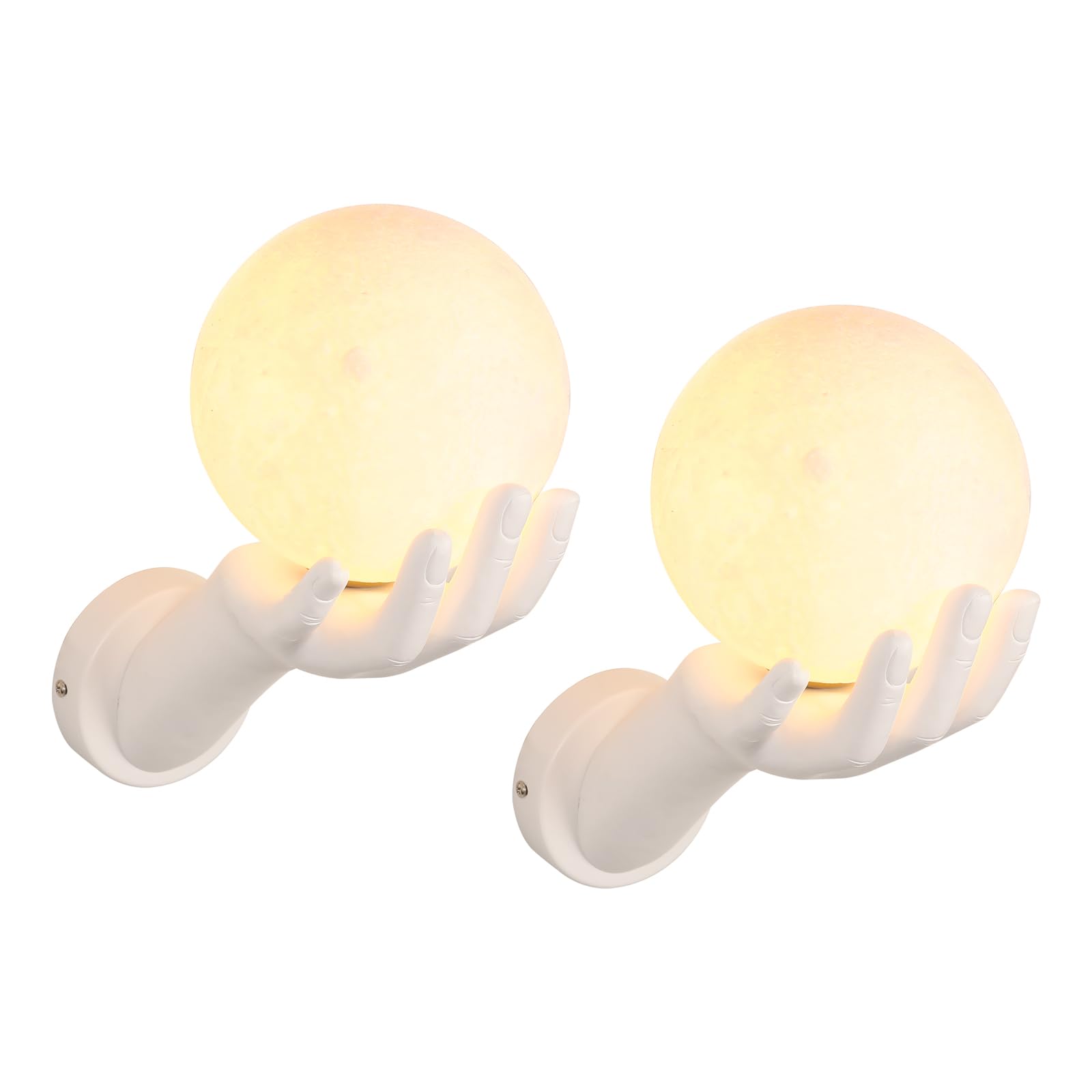 LIGKIN 2 x Creative Hand-Shaped Wall Lamp Modern Scandinavian LED with G9 Light Bulb Plaster Wall Lighting Decorative Bedside Lamp for Bedroom, Loft Hallway, White