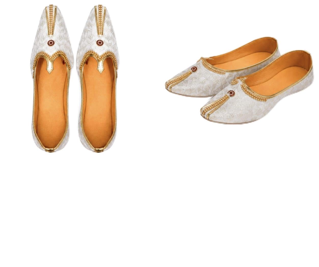Men's Mojari Jutti, White and Gold, Embellished Bridal Dulha Ethnic Footwear-picture-56