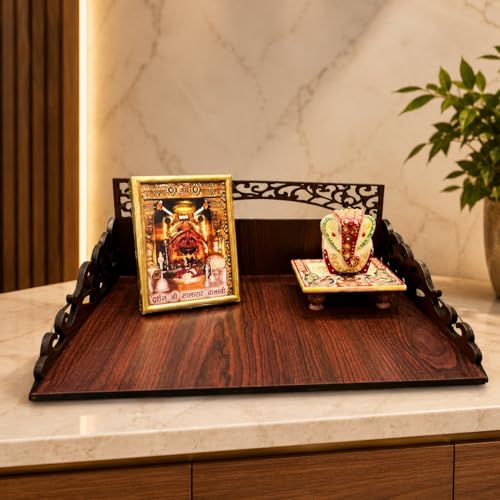 Image of Zesta Wooden Mandir for Home Big Size | DIY Pooja Mandir with LED Spot Light | Devghar Cabinet for Living Room or Office | Wall Mounted Pooja Unit for Home (Brown Small)