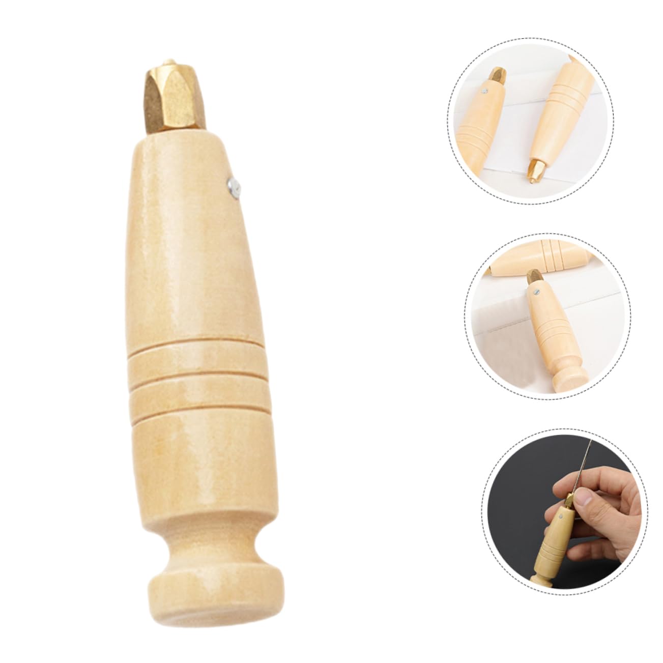 IWOWHERO DIY Wood Handle Sewing Awl Punch Welting Awl Leather Repair Tool for Replacement Handle