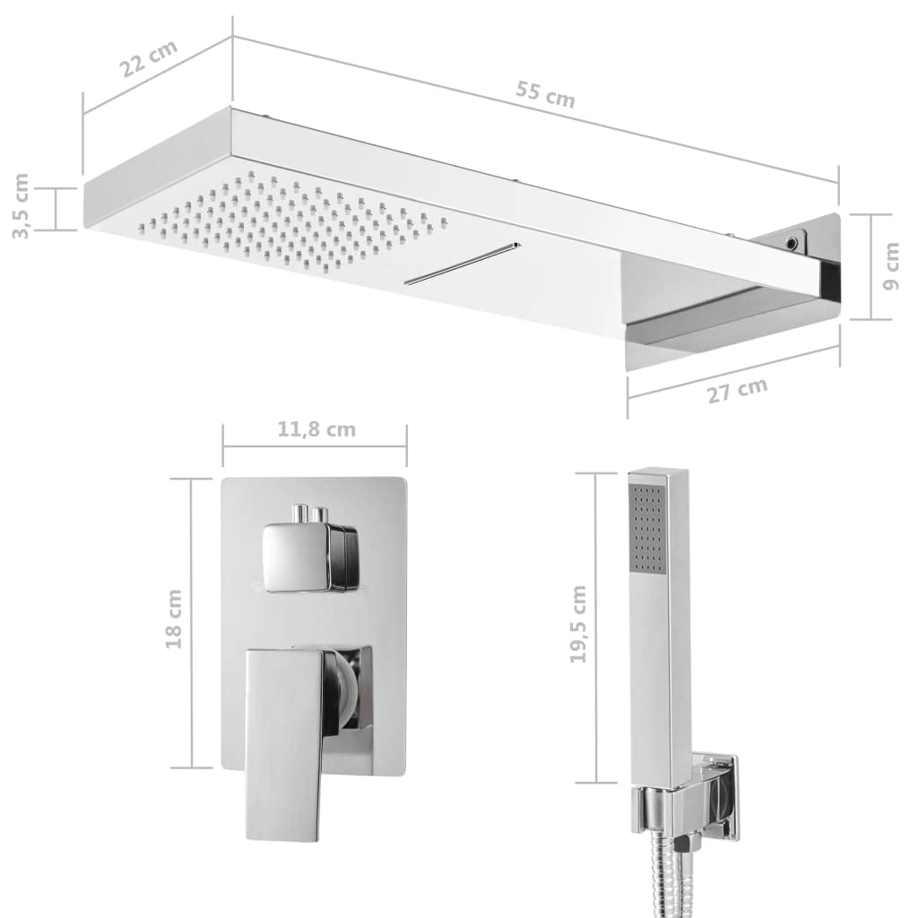vidaXL Sistema de Ducha Cuarto de Baño Agua Torre Panel Fija Cabezal Unidad Relajante Moderno Robusta Estable Acero Inoxidable 201 Plateado