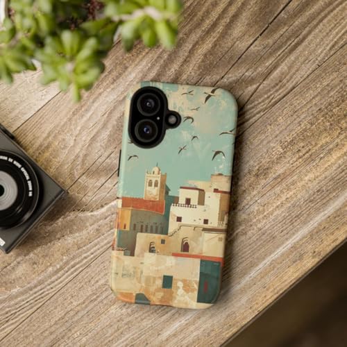 Coque iPhone 16 Illustration Ville Côtière Marocaine Rigide Mate - 4