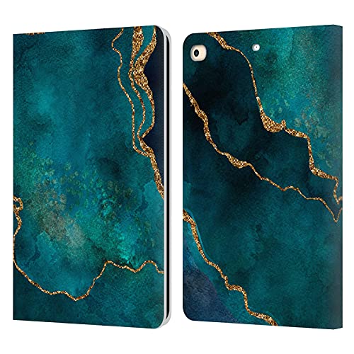 Housse iPad 9.7 avec support et fentes pour cartes motif marbre turquoise