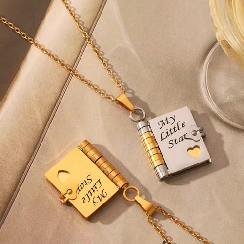My Little Star Book Necklace, My Incredible Daughter Book Necklace, 18k Gold Plated Openable Necklaces with 6 Pages of Engraved Information, A letter for My Daughter Jewelry of Love2