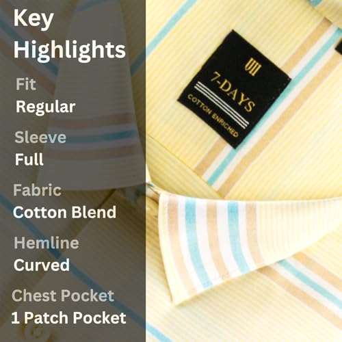 Image of 7-DAYS Men's Premium Striped Formal Shirt - Cotton Rich, Regular Fit, Full Sleeve, with Pocket, Wrinkle Resistant - Stylish Office & Everyday Wear.