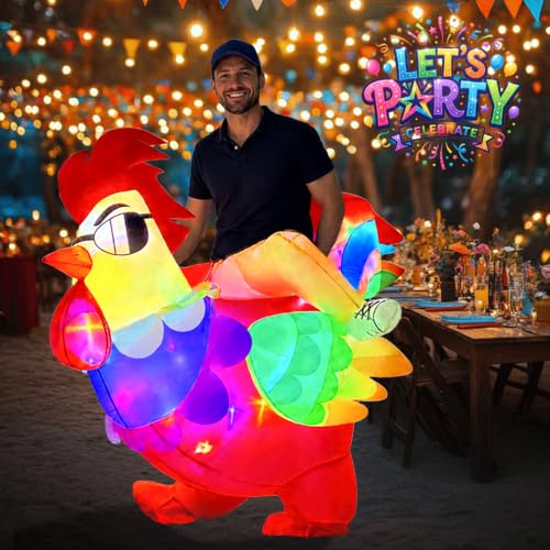 KINQUINN Inflatable Chicken Costume for Adults with LED Lights, Blow Up Ride-On Rooster Costume for Halloween Christmas Party, Funny Costume for Men & Women by KINQUINN - Used condition - Image 5