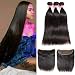 LONG YAO Brazilian Straight Hair 3 Bundles with Frontal Closure 13×4 Ear to Ear Lace Frontal with Bundles 100% Unprocessed Virgin Human Hair Extensions Weave Natural Color (18 20 22 +16 Frontal)