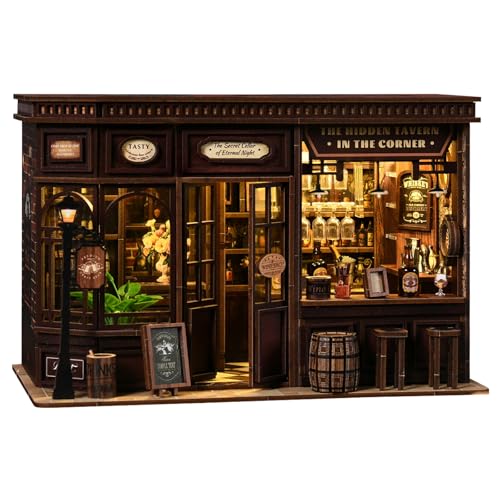 Teoryieer Book Nook Bistro avec Lumières, Puzzle 3D DIY Maquette en Bois Miniature à Construire, Serre-Livres Diorama Décoration Salon, Cadeau de Noël et...