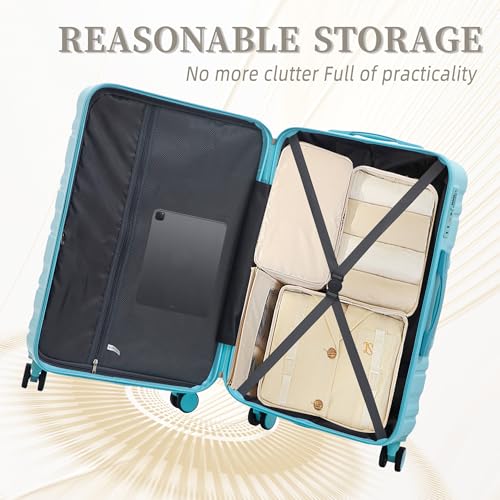 Image of Hardside Luggage Sets, Lightweight Stripes Suitcase with Spinner Wheels, Blue-181