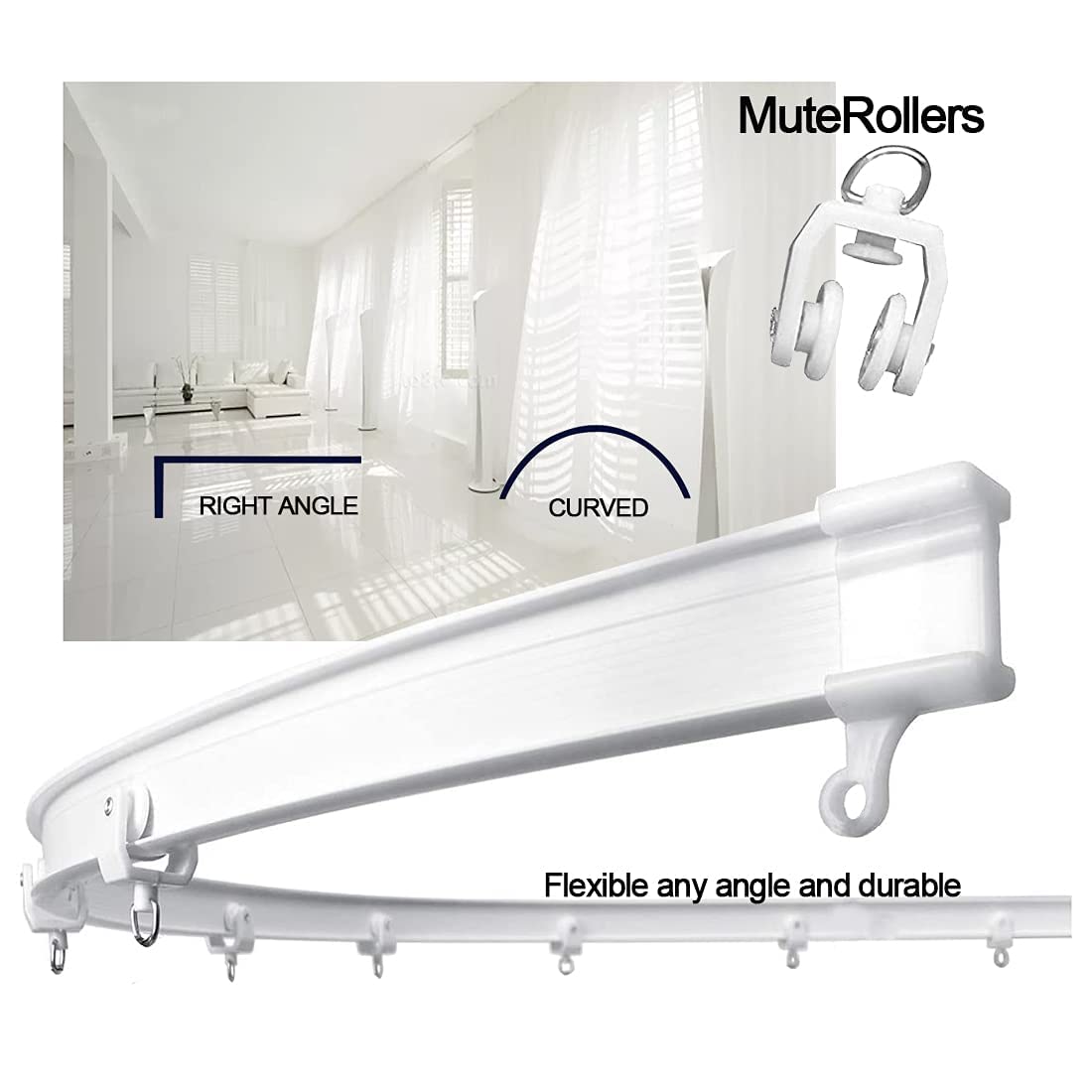 Rail de rideau de plafond flexible et pliable - 5 mètres - Rail de plafond pour rideaux - Rail de rideau droit et incurvé