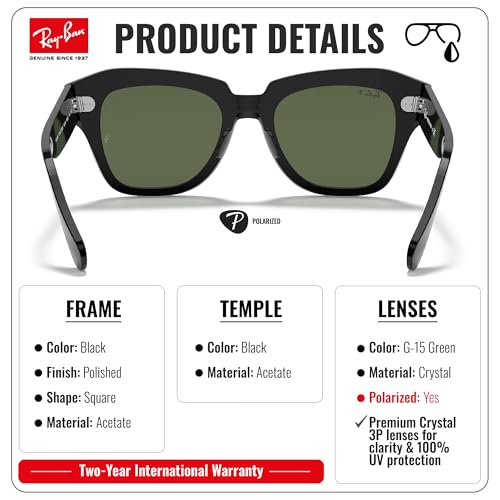 Image of Ray-Ban RB2186 STATE STREET Square Shaped Sunglasses for Women with Official RAYBAN Eyewear Kit