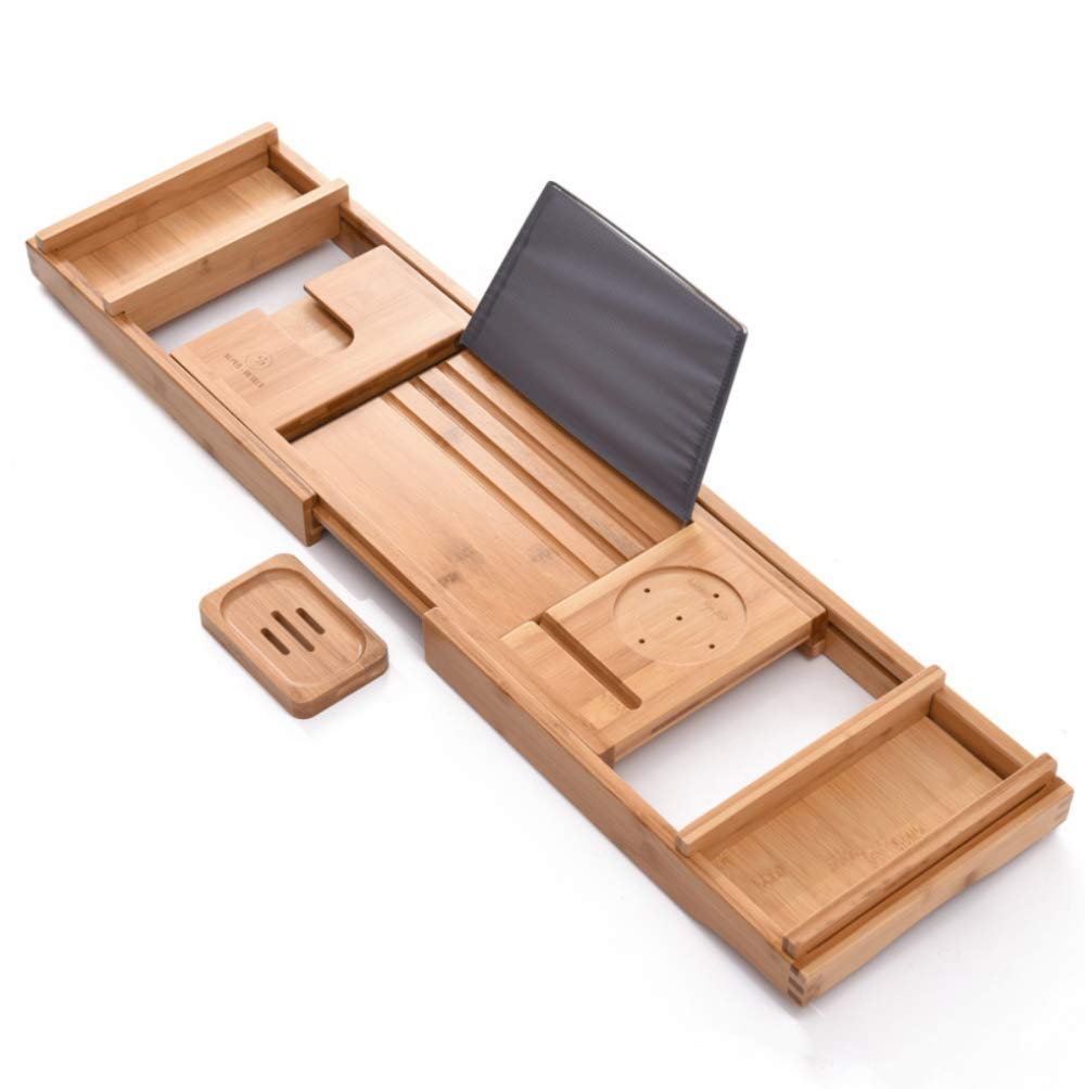 Ausziehbares Badewannenregal aus Bambus, verstellbares Badewannenbrett, Badewannenregale, mit Getränkehalter, Buchstütze, Seifenhalter-Bamboo Color