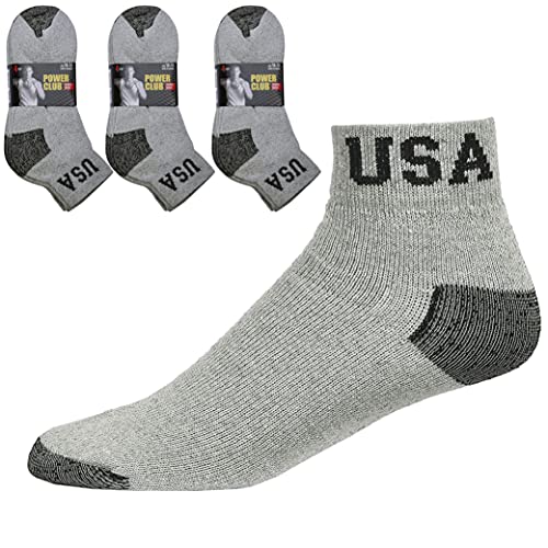 12 Pairs Ankle Quarter Crew Mens USA Sports Socks Grey Athletic 10-13 Cotton3
