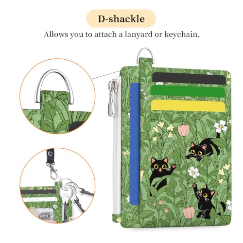 Image of Hancynir Black Cat Floral Credit Card Holder Small Wallet Women Slim RFID