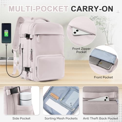 Image of Vacuum Backpack Travel Backpack with Compression, Men Women Vacuum Backpacks with Air Pump, Carry on Bag Flight Approved Personal Item Size - Pink