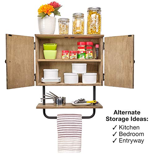 EXCELLO GLOBAL PRODUCTS 17x21'' Barndoor Bathroom Wall Cabinet, Space Saver Storage Cabinet Kitchen Medicine Cabinet with Adjustable Shelf and Towel Bar, Brown - Image 6