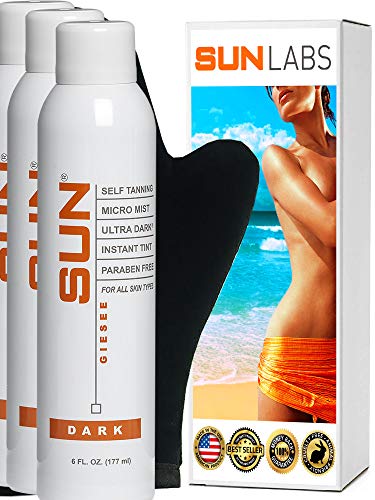 Spray Tan Organic Self Tanner Dark 3-6 oz Cans + Tanning Mitt, At Home Airbrush Spray Tan Natural Sunless Airbrush, Body and Face for Bronzing and Golden Tan (Packaging May Very)