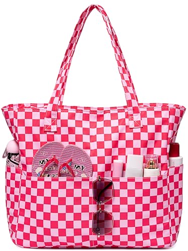 Image of LEDAOU Large Beach Bag Women Waterproof Sandproof Zipper Beach Tote Pool Bag for Swim Gym Grocery Travel with Wet Pocket