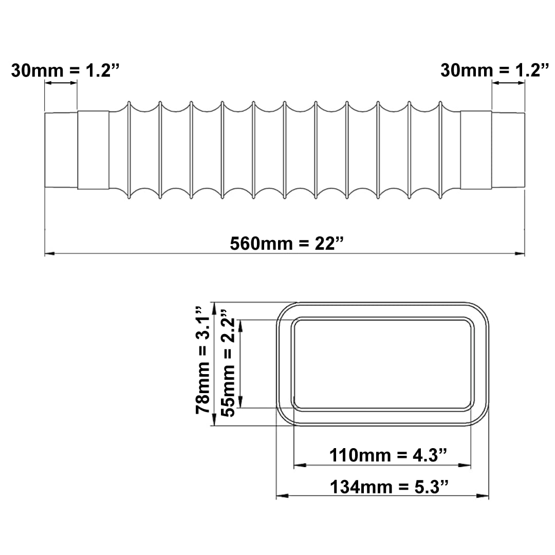 110 x 55 mm 50 cm / 4 x 2 cale 20 cali długość prostokątny elastyczny wąż kanałowy - białe plastikowe wygięcie PCW