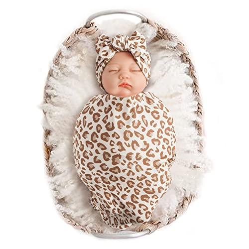Image of Konssy Baby Girl Newborn Receiving Blanket with Headband Set Baby Swaddle Nursery Swaddle Wrap