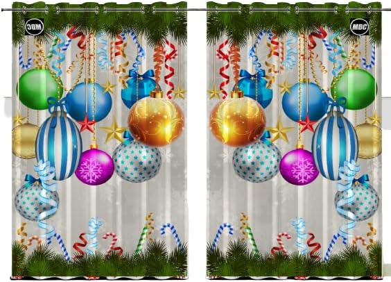 Christmas Shower Curtain Balls Xmas Bathroom Set Winter Ball Merry Red Snowflake Colorful White Pine Blue Decor Happy Tree Accessories Happy New Year Bathroom 84x48 Inches Long 122x214 CM