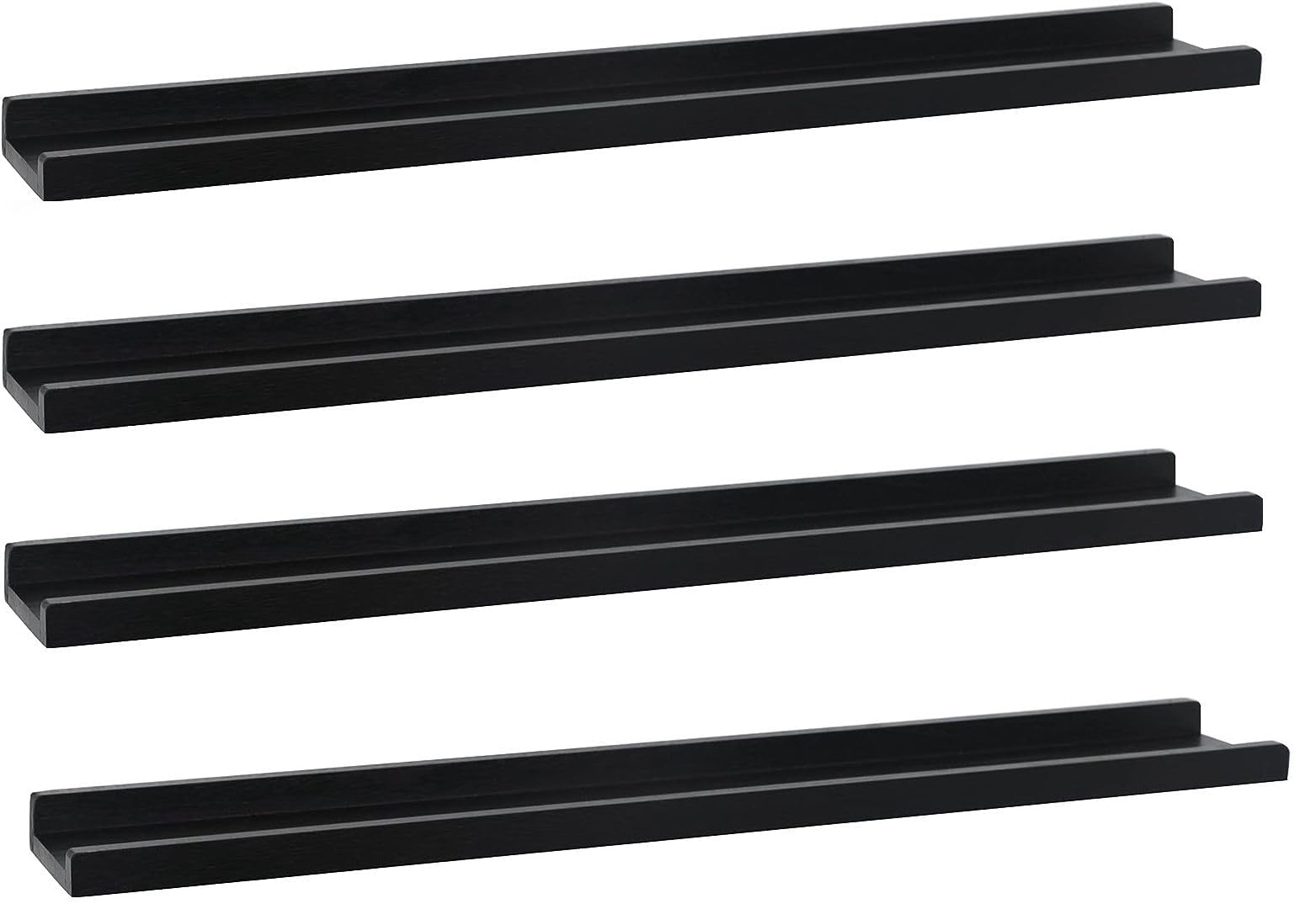MIHORLIFE Solid Wood, 91.5cm Wall Picture Shelves Ledge, Rustic Wood Floating Shelf, Decorative Display Photo Racks For Living Room, Kitchen, Bedroom, Kitchen, Books, Set of 4, Black