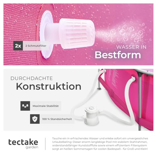 tectake® Swimming Pool, Aufstellpool Komplettset groß, Swimmingpool rund, Leichter Auf- und Abbau, Schwimmpool für Garten, Planschbecken groß Ø 360 x 76 cm - pink