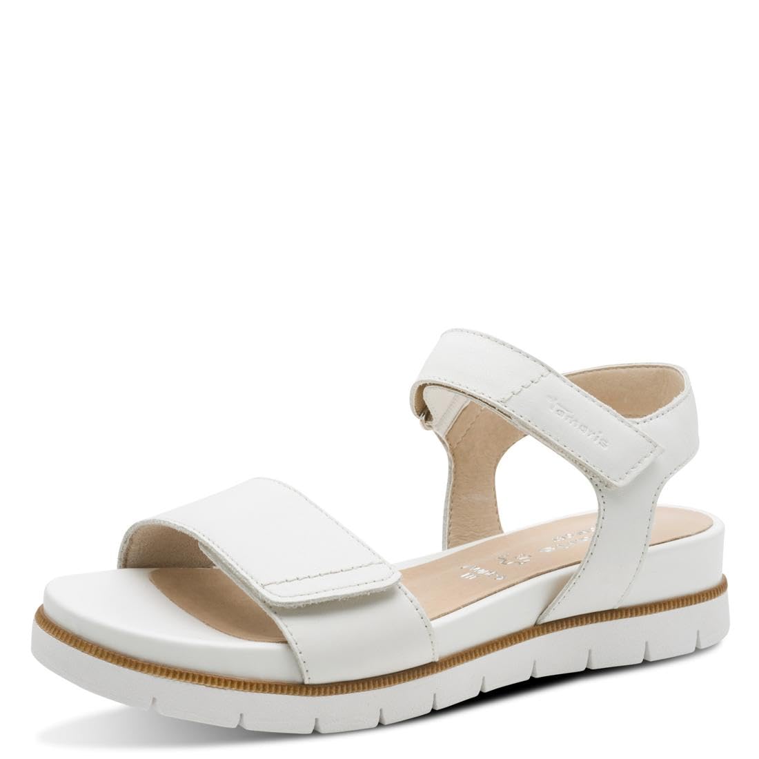 Tamaris Damen Wide Fit Damen Sandalen flach aus Leder mit Klettverschluss