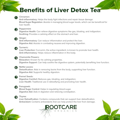 Image of Rootcare Organics Liver Cleanse Herbal Tea | Helps with Fatty Liver | Supports Alcohol Detox, Improves Liver Health Naturally | with Cinnamon, Peppermint & 7 Herbal Blend | Pack of 1 Month (100g)