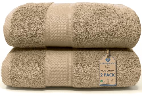 LEBENGOOD – Lot de 2 Serviettes de Bain 100% Coton –pour de Douche et Toilette, Drap de Bain – Doux – Absorbant et certifié Oeko-TEX – Linge de Bain pour...