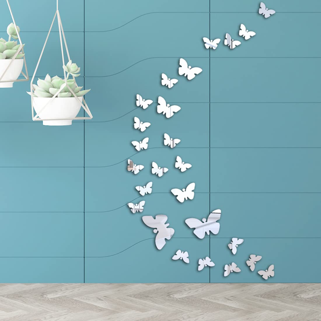 30PCS Argento Farfalla Specchio Wall Sticker Combinazione 3D Specchio Wall Sticker Home Decor