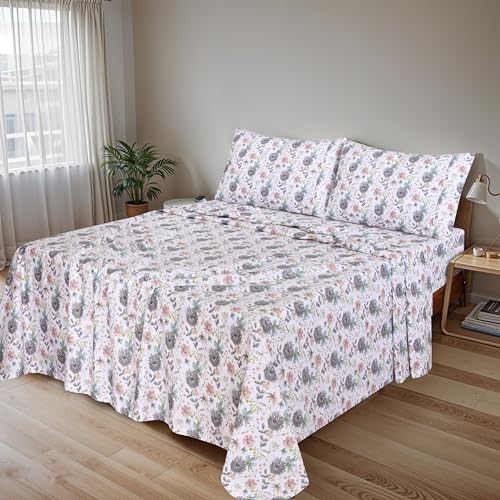 RUVANTI 100% Cotton King Size Sheets Set, 4 Pieces, Soft & Breathable Percale Weave Bedding, Deep Pocket 16", Hotel Standard, Crisp Cool Feel, Durable, Perfect Floral Bed Sheet, Dandelion Field