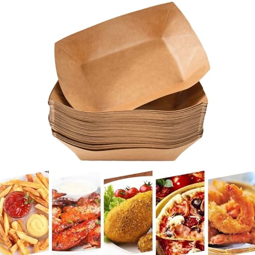 50 cuencos para patatas fritas – Cuencos para patatas fritas – Cuencos para comida con dedos, cuencos de cartón kraft resistentes al aceite y al agua para patatas fritas, aperitivos, ensalada