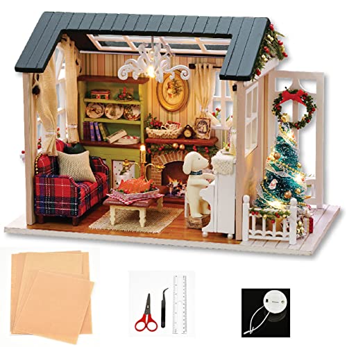 DIY Miniatur Puppenhaus Kit 1:24 Realistisches Mini 3D Holz Mini -Zimmer mit Möbeln, , LED Leuchten, Weihnachts Dekoration, Geschenk für Jugendliche, Erwachsene (Holiday time) – Bild 3