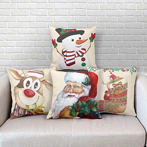 Giftcart Christmas Cushion Covers Collection 30 x 30 cm (12x12) Multicolor | Gifts for Christmas Eve | Vintage Set of 4, Polyester Canvas