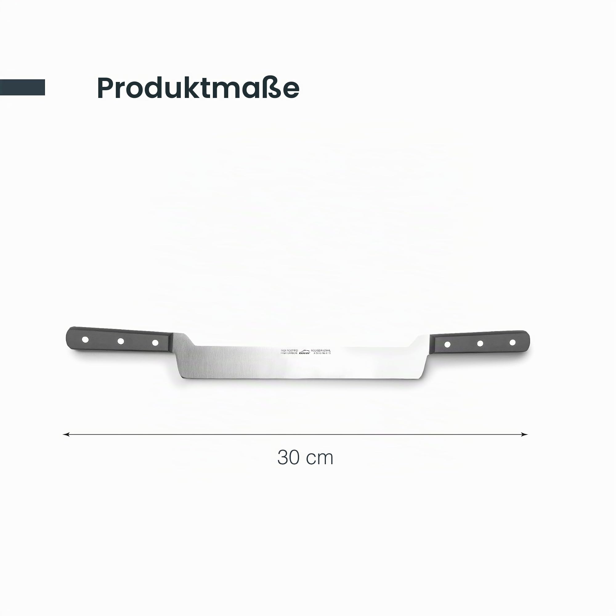 LACOR - 39100 - Käsemesser, Klassisches Käsemesser, Gerade und Abgewinkelte Klinge, Edelstahl, Ergonomischer Griff, 30 cm | Langlebiges Profi-Utensil; entwickelt für optimale Leistung und schnelle, unkomplizierte Reinigung in der Spülmaschine