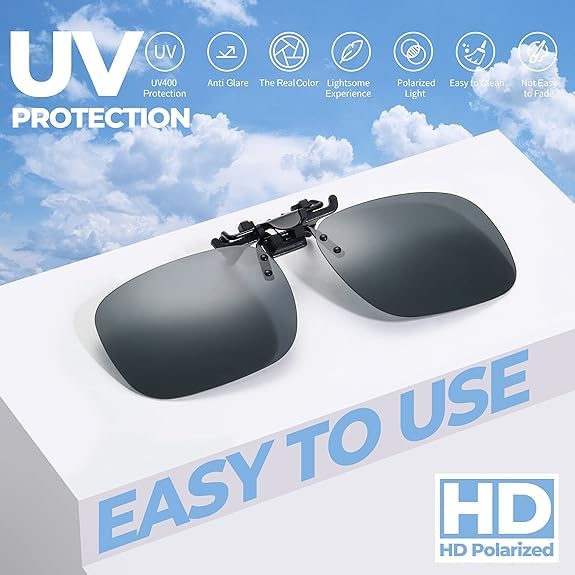 Clip on Flip up Sunglasses - Over Prescription Glasses for Men & Women - Polarized UV Protection Night Driving3