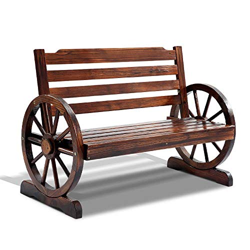 Gardeon Outdoor Garden Bench Seat, 111cm Length 2 Seater Wooden Wagon Benches Lounge Chair Relax Patio Furniture Chairs Park Pool Backyard, Wheels Brown