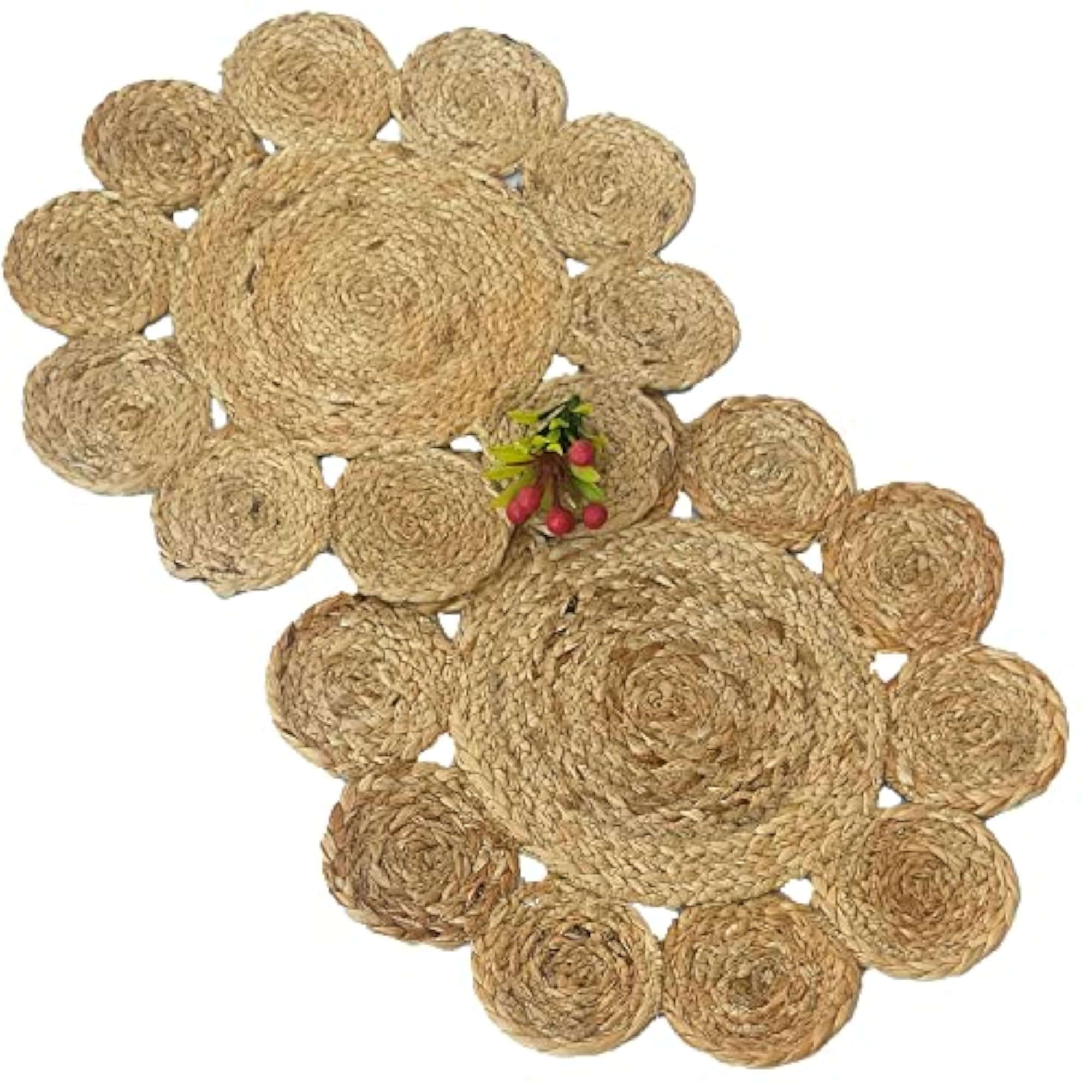 Comforts Round Braided Jute Placemats, Set of 4 for Dining