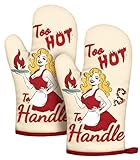 Slohif Divertidos guantes de horno resistentes al calor para mujer, paquete de 2 manoplas de cocina rojas con 100% algodón para hornear y accesorios de cocina